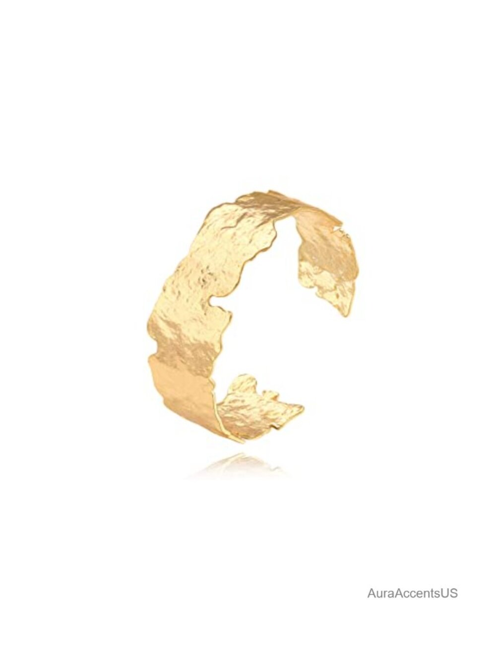 18K Gold Plated Adjustable Cuff Bracelet Hammered Open Bangle Handmade